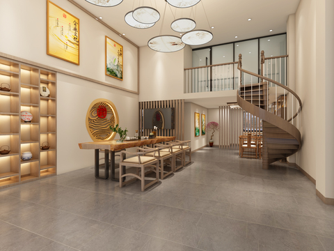  新中式茶店 茶馆3d模型 