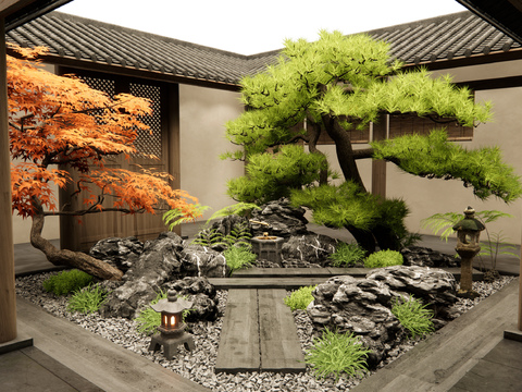  庭院景观 天井花园3d模型 