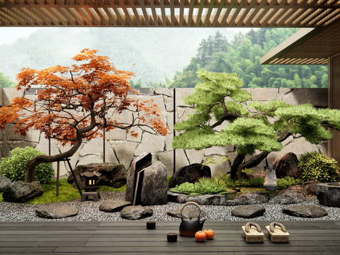  枯山水庭院景观3d模型 