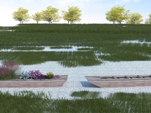  现代木船 木舟 小舟3d模型 