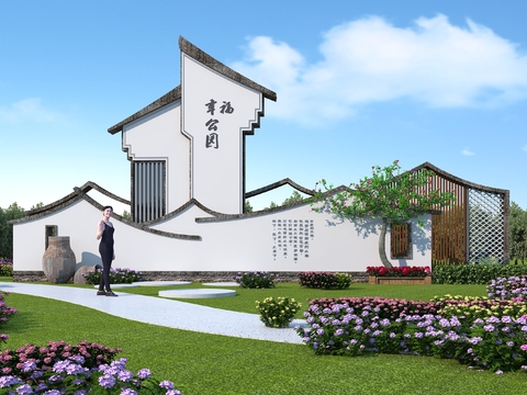  园林景观墙 徽派景墙3d模型 