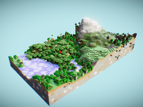  积木森林 卡通森林3d模型 