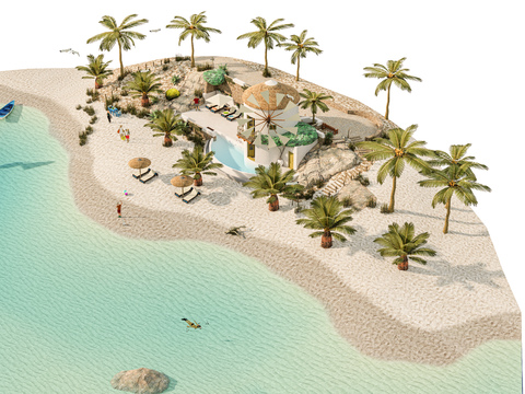  现代景观沙滩 沙滩公园3d模型 