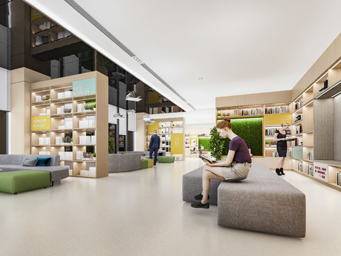  图书馆 阅览室3d模型 