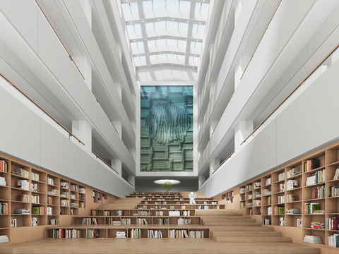  现代图书馆 阅览室3d模型 