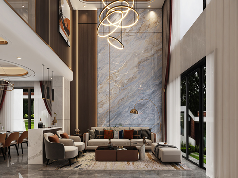  别墅客餐厅 别墅大堂3d模型 