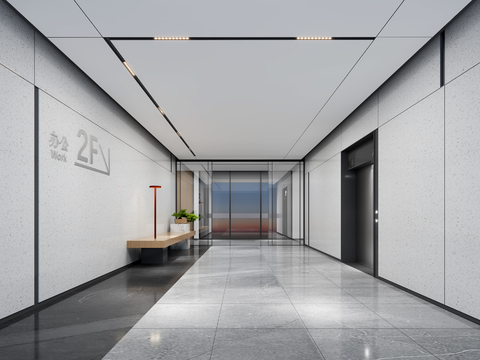  办公室走廊 电梯间 电梯厅3d模型 