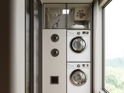  生活阳台 休闲阳台 猫屋定制柜3d模型 