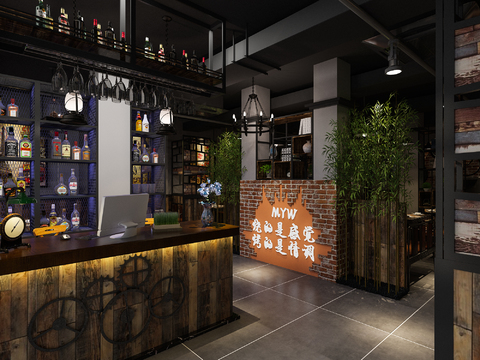  工业风烧烤店3d模型 