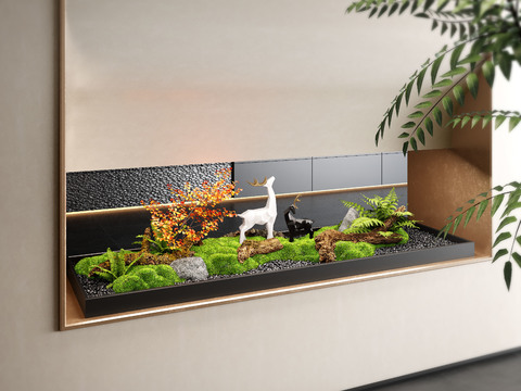  新中式室内景观 3d模型 