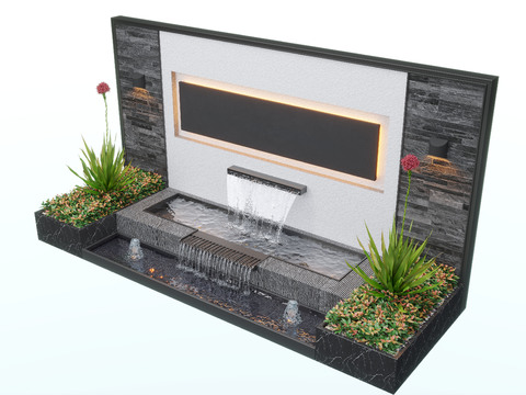  现代水景墙 喷泉 水池小品3d模型 