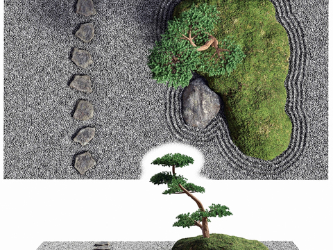  庭院景观 松树 假山 园艺小品3d模型 