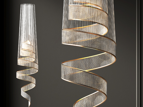  螺旋水晶玻璃吊灯3d模型下载 现代简约奢华设计 室内装饰暖光吊灯 