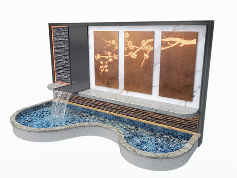  现代水景墙 喷泉 水池小品3d模型 