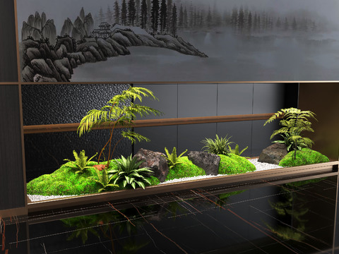  室内景观造景 植物堆 景观小品3d模型 
