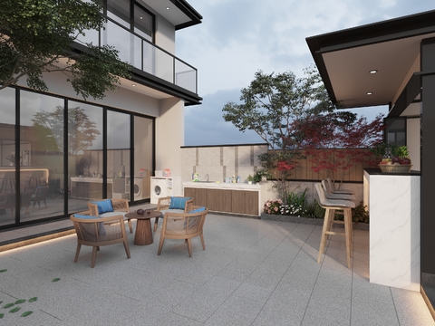  别墅庭院 阳台花园3d模型 