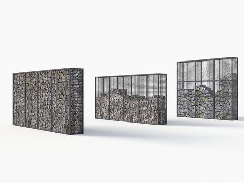  铁网石笼景墙 铁网碎石块墙3d模型 