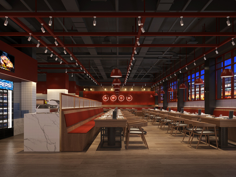 工业风 自助餐厅3d模型 