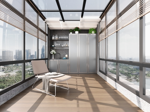  顶楼阳台 玻璃房3d模型 