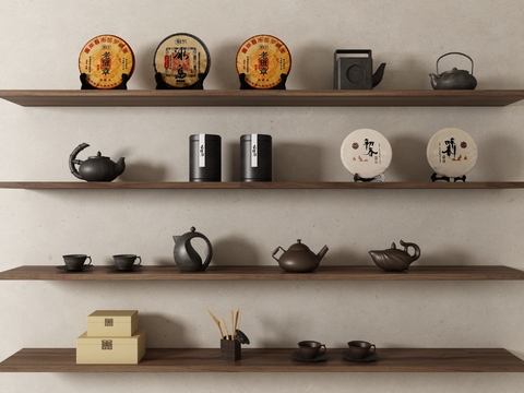  新中式茶具 茶饼 茶壶 茶杯3d模型 