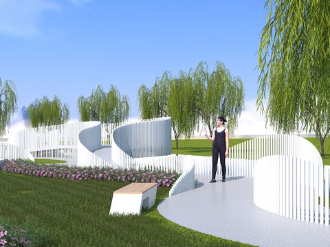  现代园林景观 滨水景观3d模型 