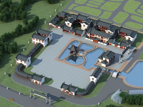  古镇鸟瞰3d模型 