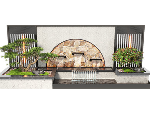  现代水景墙 景观墙  景观小品3d模型 