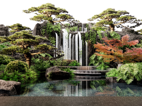  假山水景 跌水景观 叠水景观3d模型 