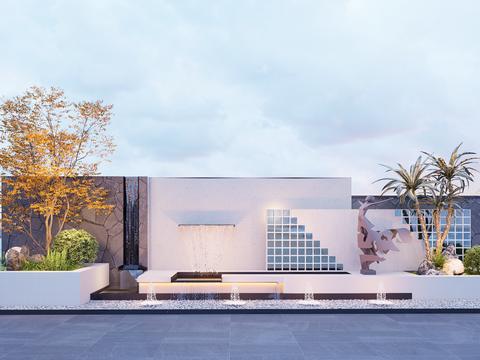  现代庭院景观 水景墙3d模型 