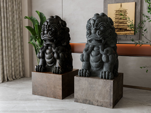  石狮子雕塑 石雕3d模型 