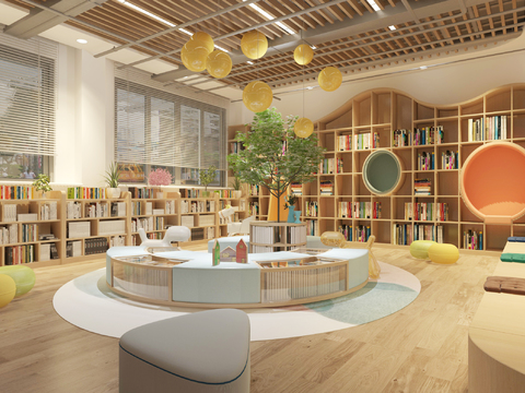  现代阅览室 图书馆3d模型 