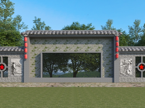  乡村舞台景墙 围墙3d模型 