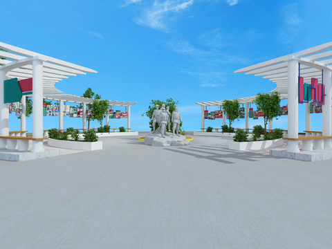  户外廊架 景观廊架 长廊3d模型 