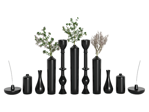  现代瓷器 花瓶 器皿 绿植3d模型 