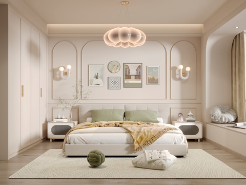 奶油风卧室 主卧 主人房3d模型