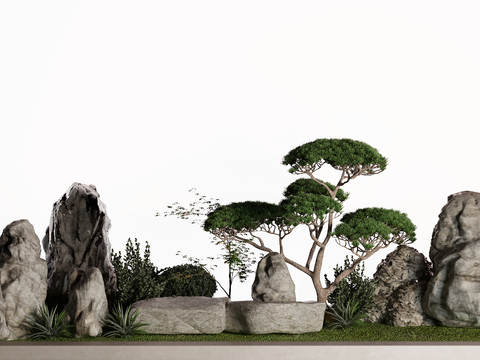  假山小品 石头 景观树3d模型 