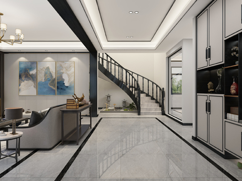  别墅客厅3d模型 