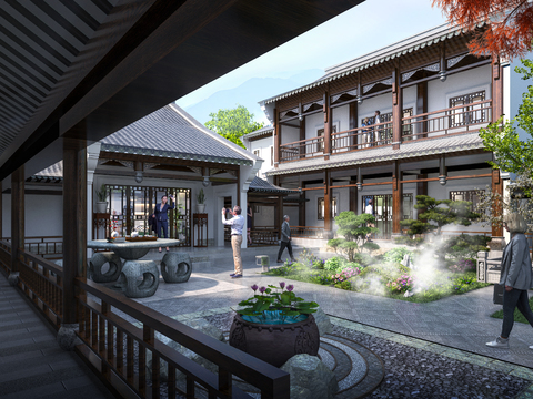  山庄内部 园林景观3d模型 