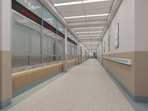  现代医院 走廊3d模型 