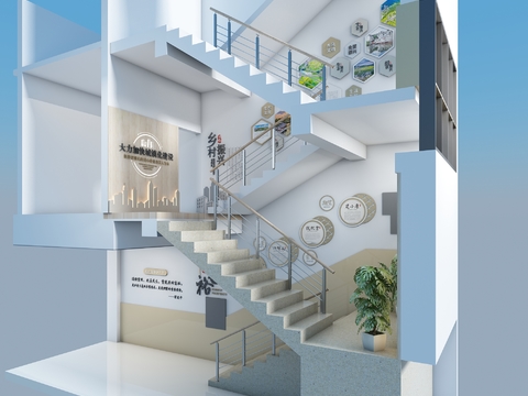  现代办公室楼梯间3d模型 