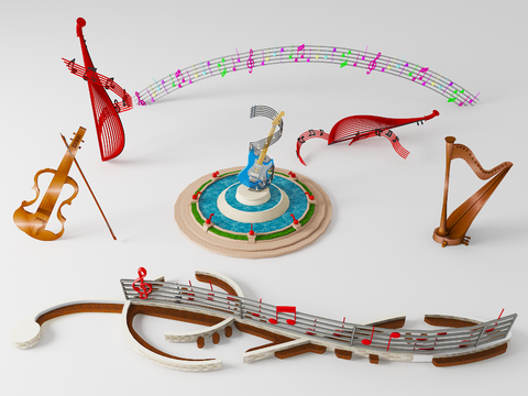  音乐主题雕塑 乐器音符3d模型 