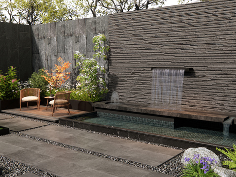  庭院景观 假山水景3d模型 