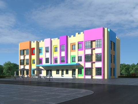  幼儿园 学校建筑外观3d模型 