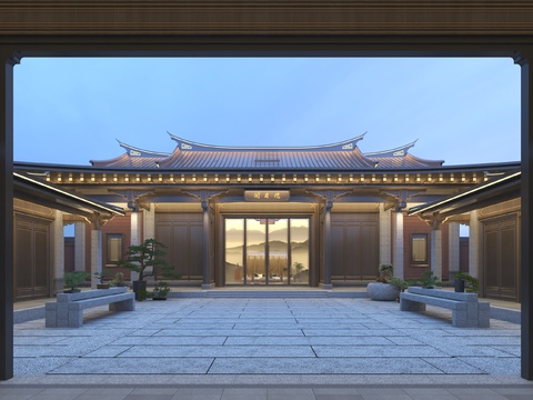  新中式庭院 四合院3d模型 