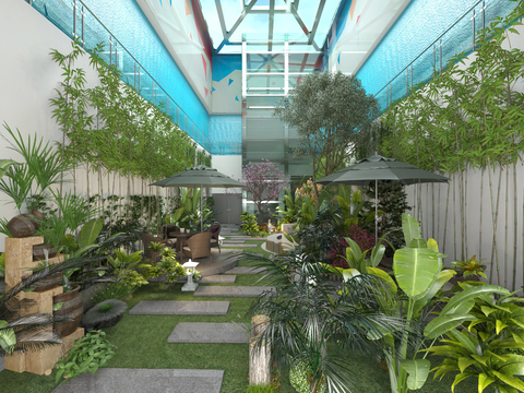  花园餐厅 商场中庭 休憩区3d模型 