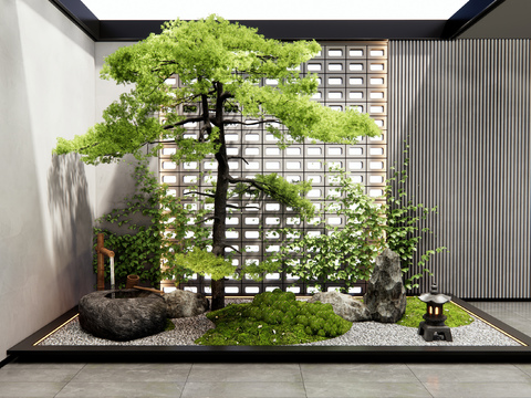  新中式 景观造景 庭院小品 松树景观3d模型 