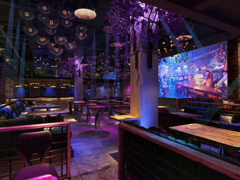  工业风酒吧大厅3d模型 