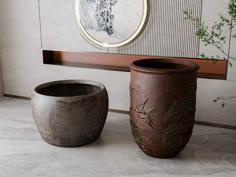  新中式水缸 书画缸3d模型 