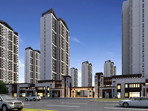  新中式住宅临街 商业街3d模型 