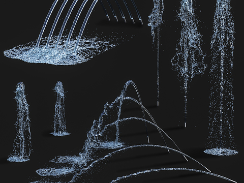  喷泉瀑布 水柱 水花 流水3d模型 